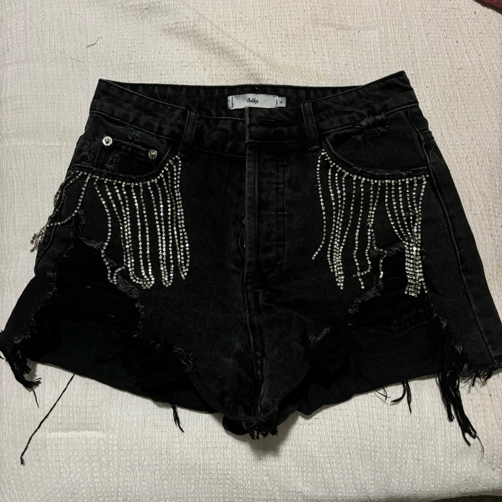 Edikted Sparkle Fringe Shorts